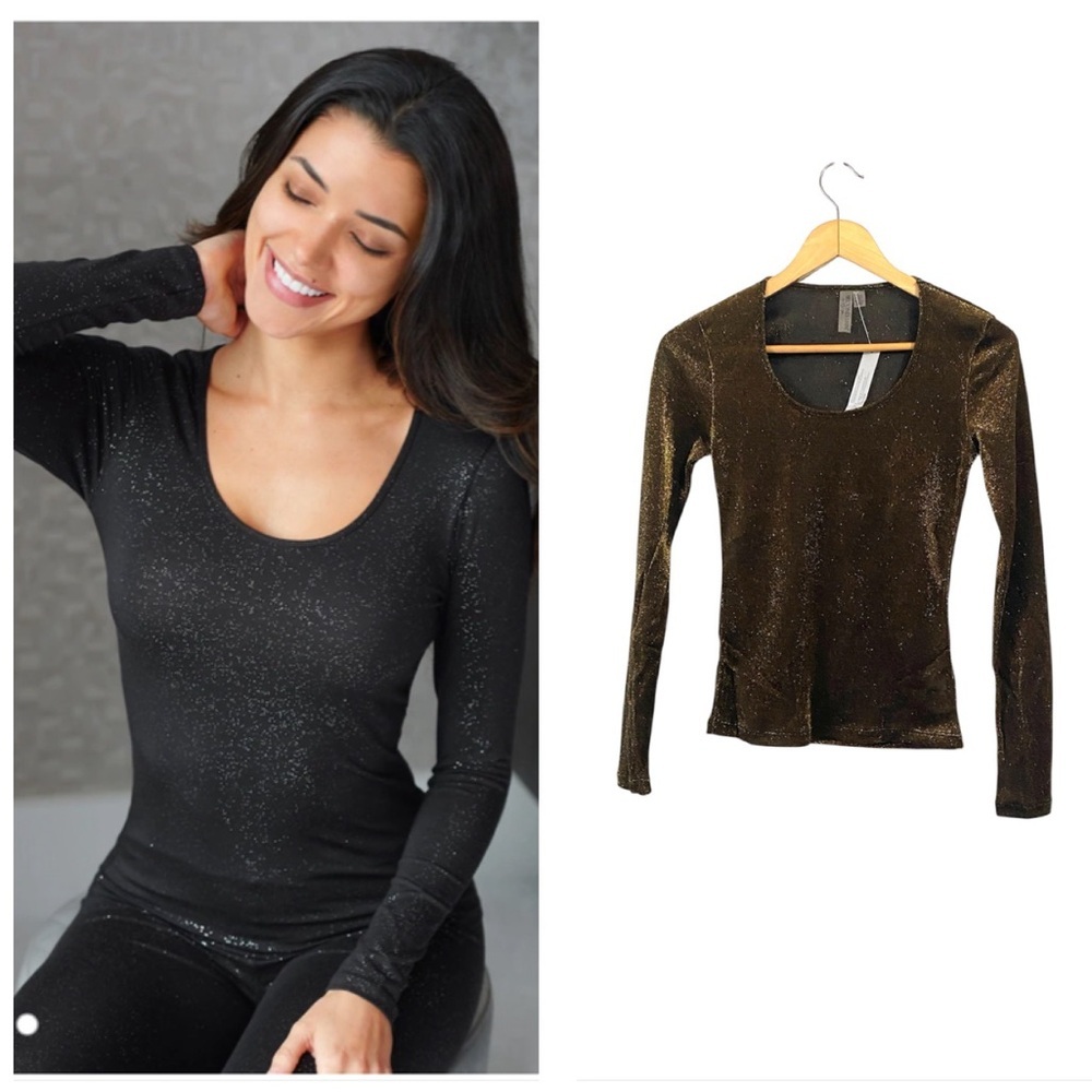 NWT RD style gold metallic Brown Scoop Neck Long Sleeve Top size small